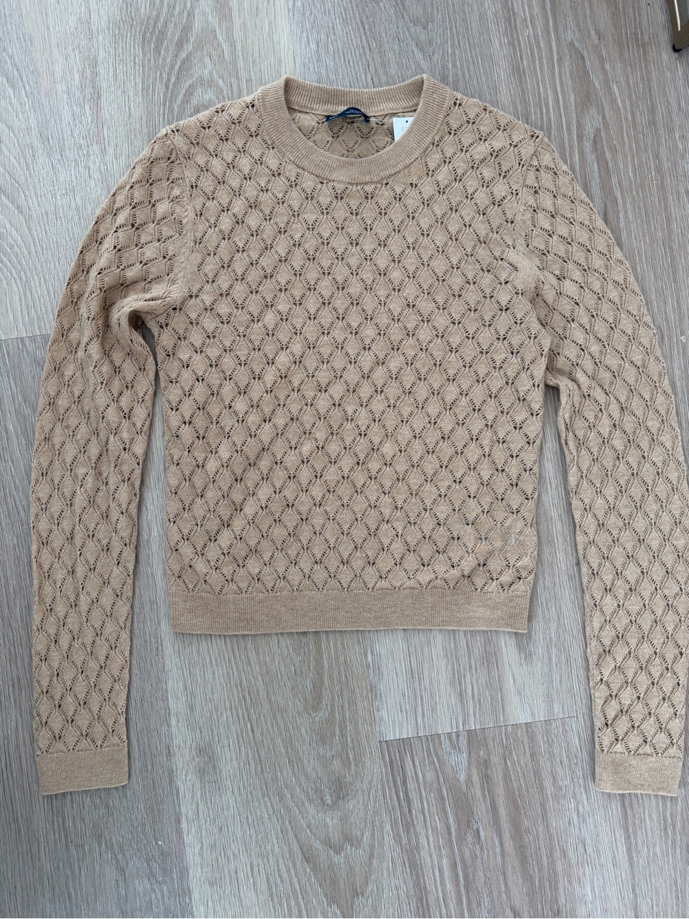 NWT GAP Women's Tan Open-Knit Crewneck Sweater